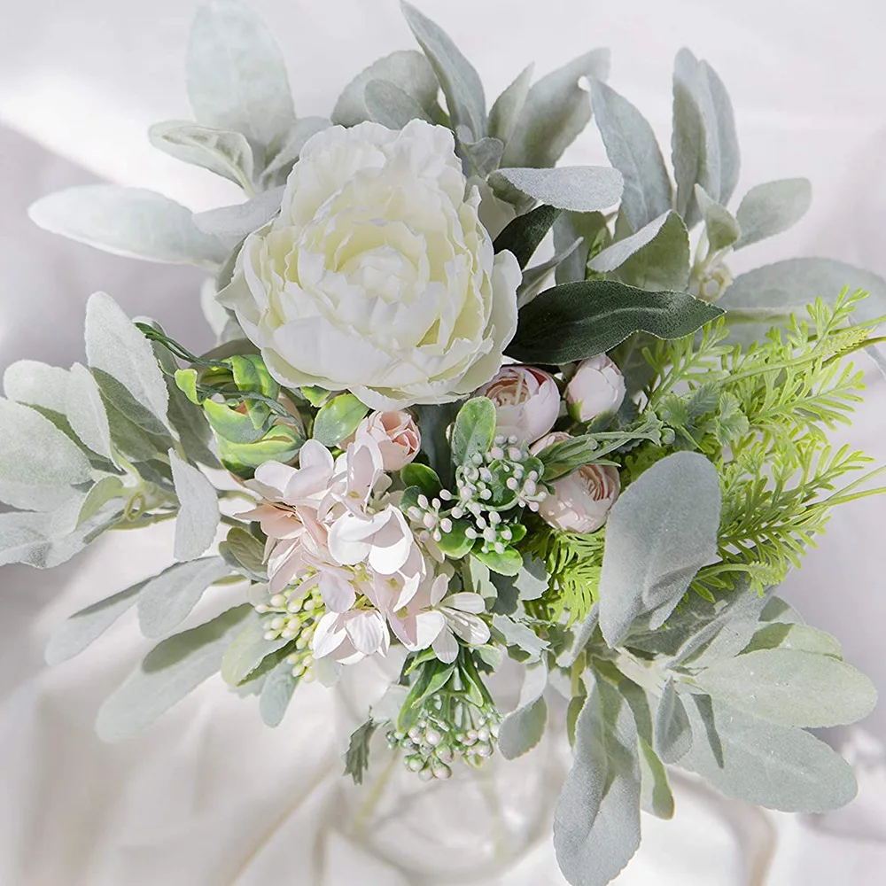 Tiges d'oreilles en Faux agneau, 5 pièces, verdure artificielle floquée, feuilles d'oreilles solides pour la maison, le mariage, artisanat de bricolage, nouvelle collection