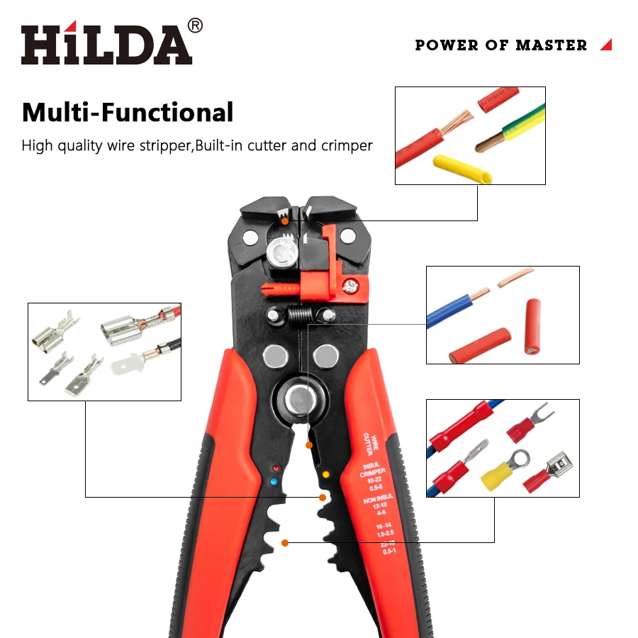 HILDA Crimper Cable Cutter Automatic Wire Stripper Multifunction Pliers for Wire Stripping Crimping Terminal 0.2-6.0mm²