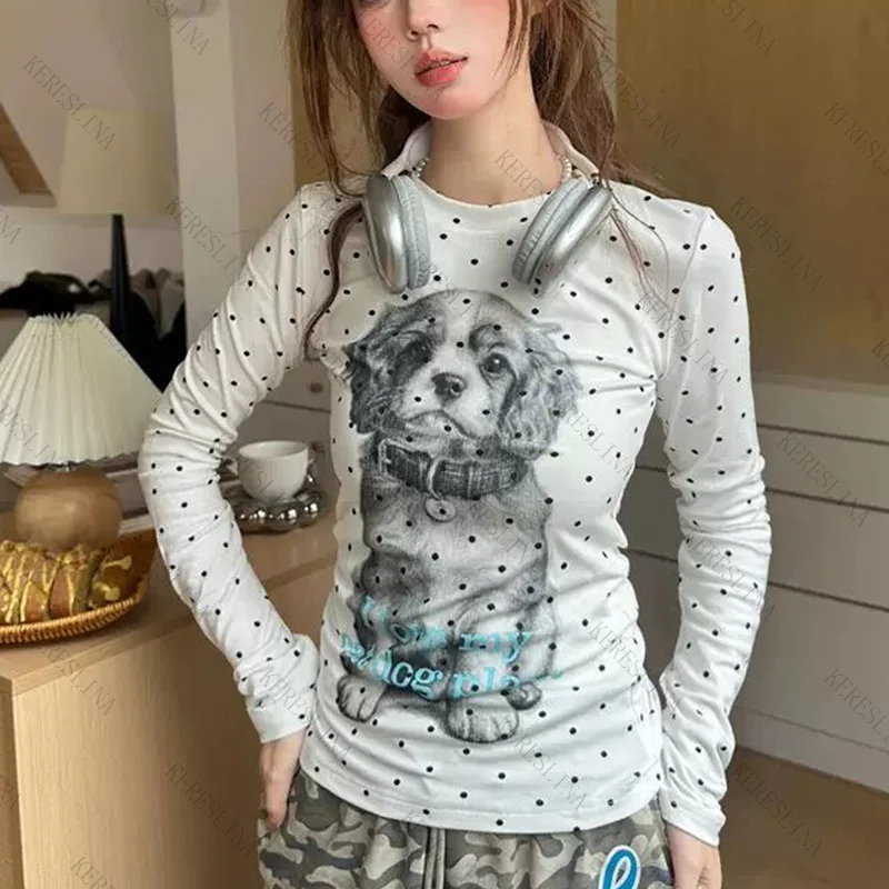 

Korean Harajuku streetwear Vintage versatile casual Women's long-sleeved kawaii hip-hop rock Y2K versatile fashion new slim tops