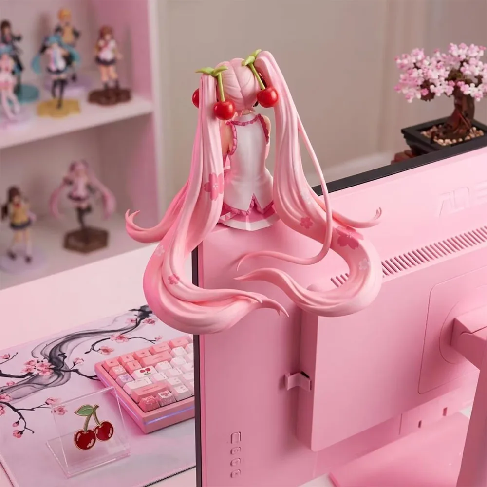 Hatsune Miku Anime Character Sitting Pink Dress PVC Dynamic Doll Model Toy Cherry Flower Decoration Handmade Collection Gift image 5