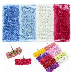 2cm 144/288pcs Mini Artificial Paper Rose Flower Heads Bouquet DIY Paper Roses Flower Wedding Home Decor Flower Cake Accessories