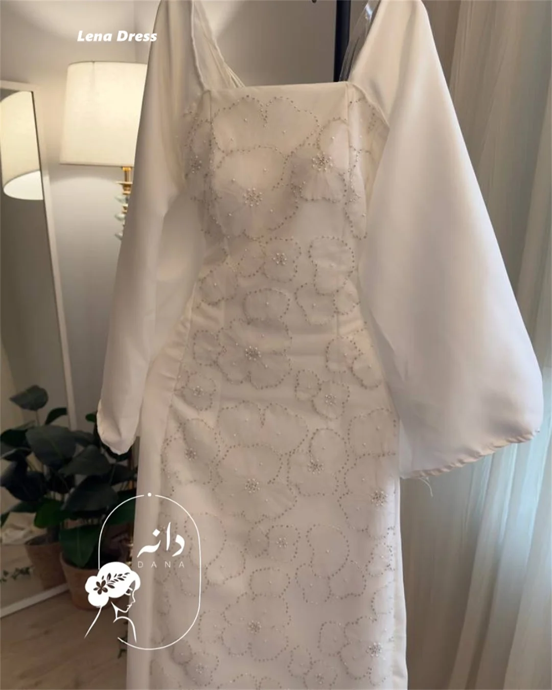 레나 스퀘어 칼라 이브닝 드레스 2025 여성 럭셔리 여성 이브닝 드레스 맞춤 제작 고급 파티 드레스 긴팔 프롬 가운