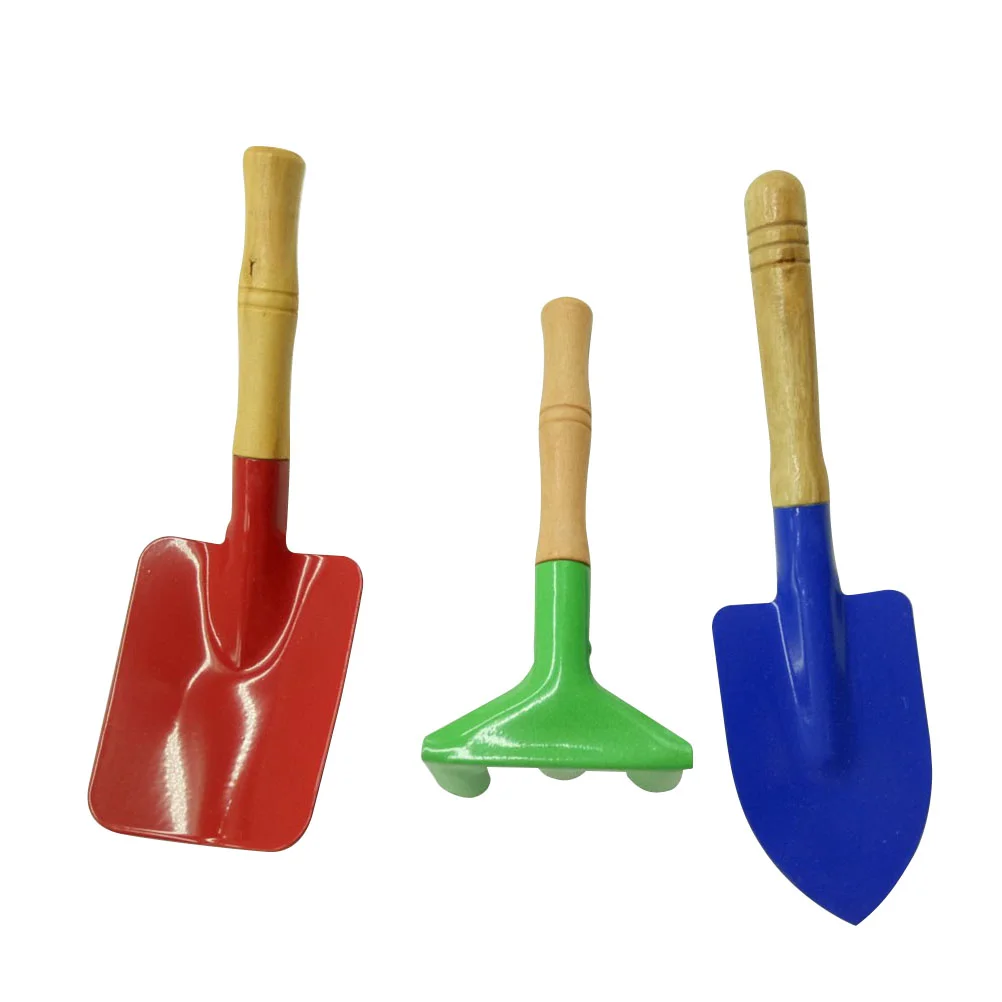 

3Pcs Kids Garden Tools Metal with Sturdy Wooden Handle Safe Gardening Tools Trowel Rake for Children Kids (Random Color)