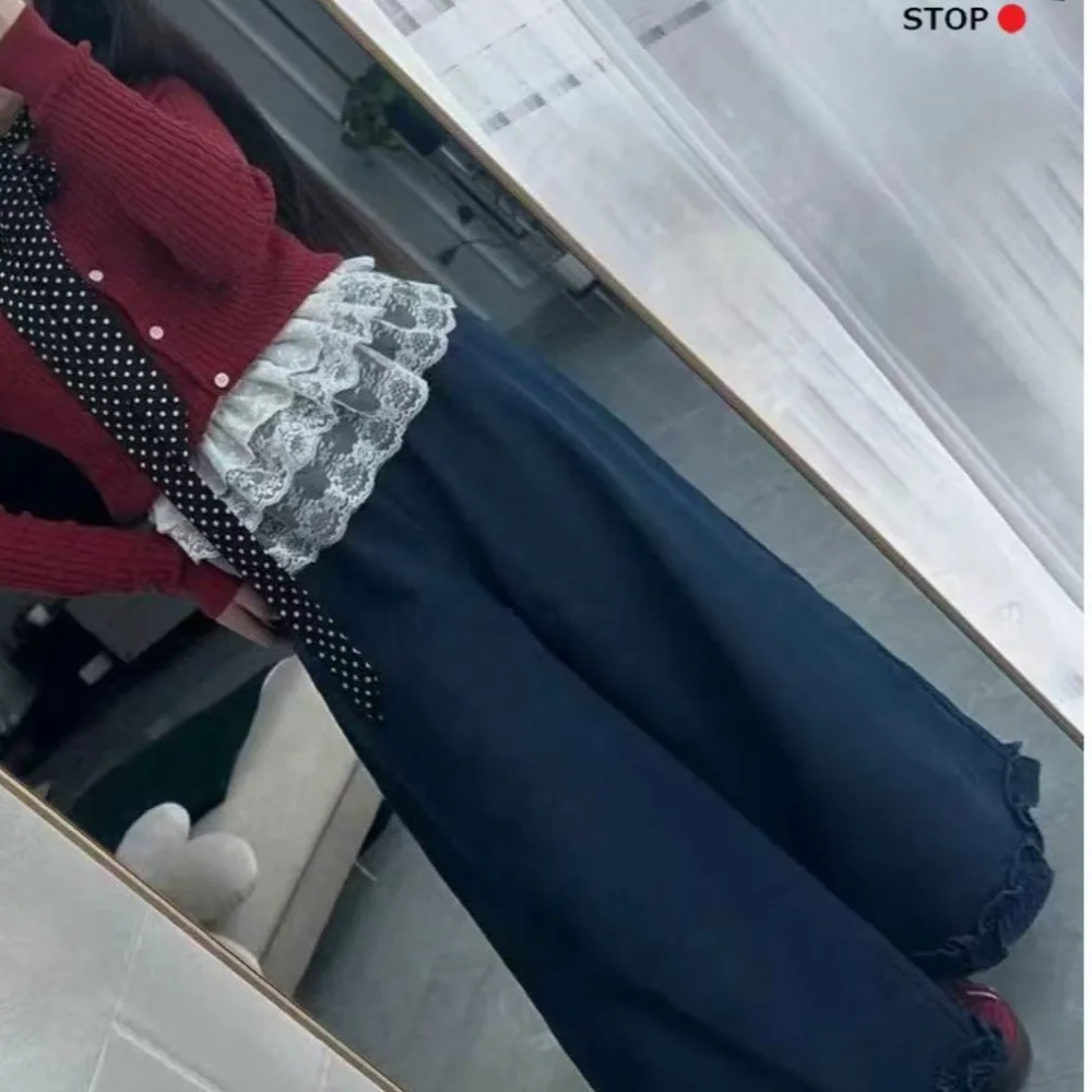 

Многослойная газовая юбка с вышитыми цветами и кружевом Y2K, уличная прозрачная юбка на шнуровке с оборками, юбки с рюшами в стиле Харадзюку