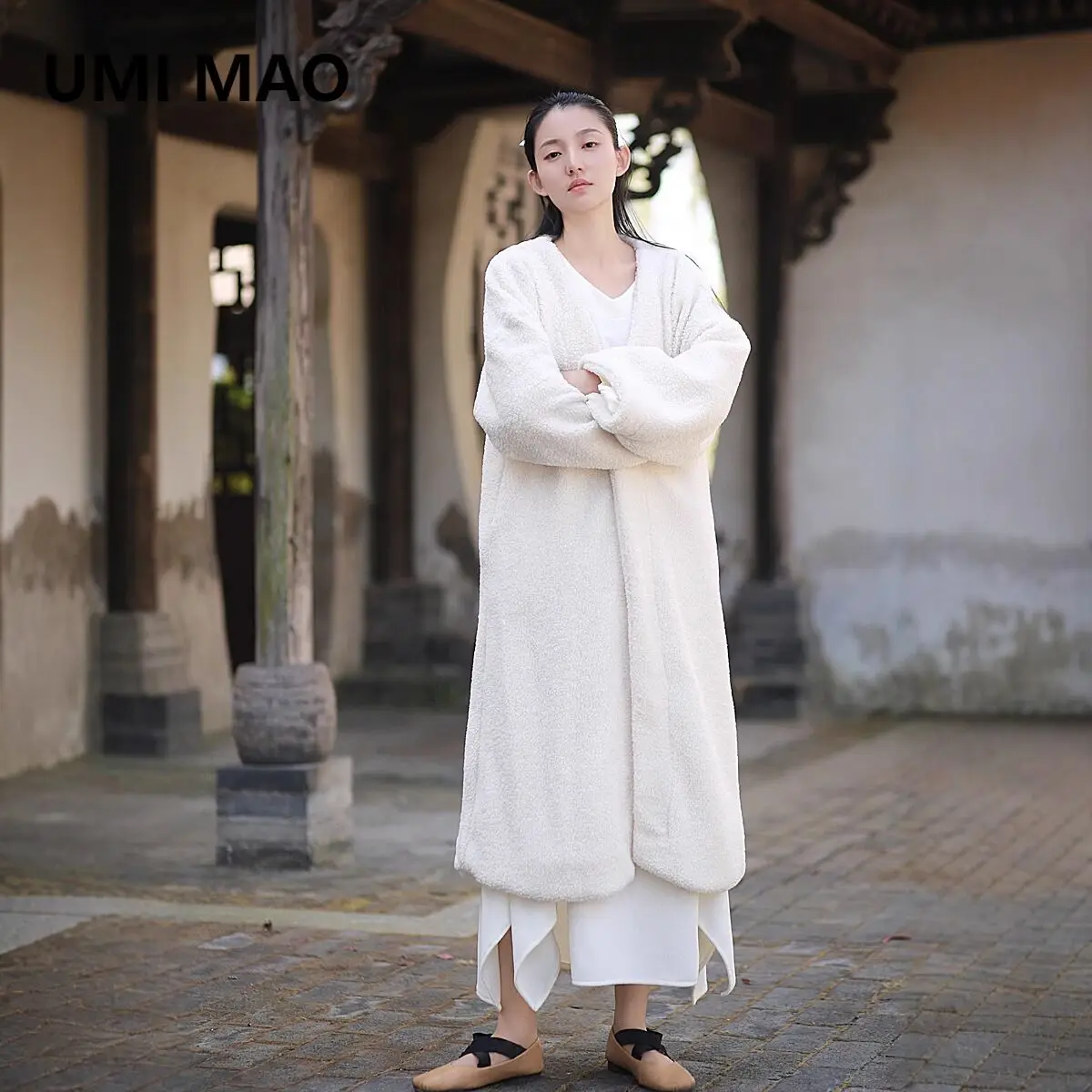 

UMI MAO Winter Thick Wool Roll Plush Coat Artistic Cotton Coat Loose Zen Cardigan Warm Coat Female Overcoat Femme