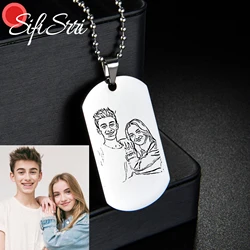 Sifisrri Personalized Custom Photo Line Necklace Engrave Family Picture Rectangle Pendant For Women Men Birthday Jewelry Gift