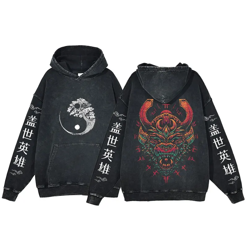 

Толстовка с капюшоном в стиле аниме для мужчин с принтом рыбы кои, пуловер с длинными рукавами в японском стиле, толстовка для тренировок, Harajuku Y2K, большие толстовки, уличная одежда