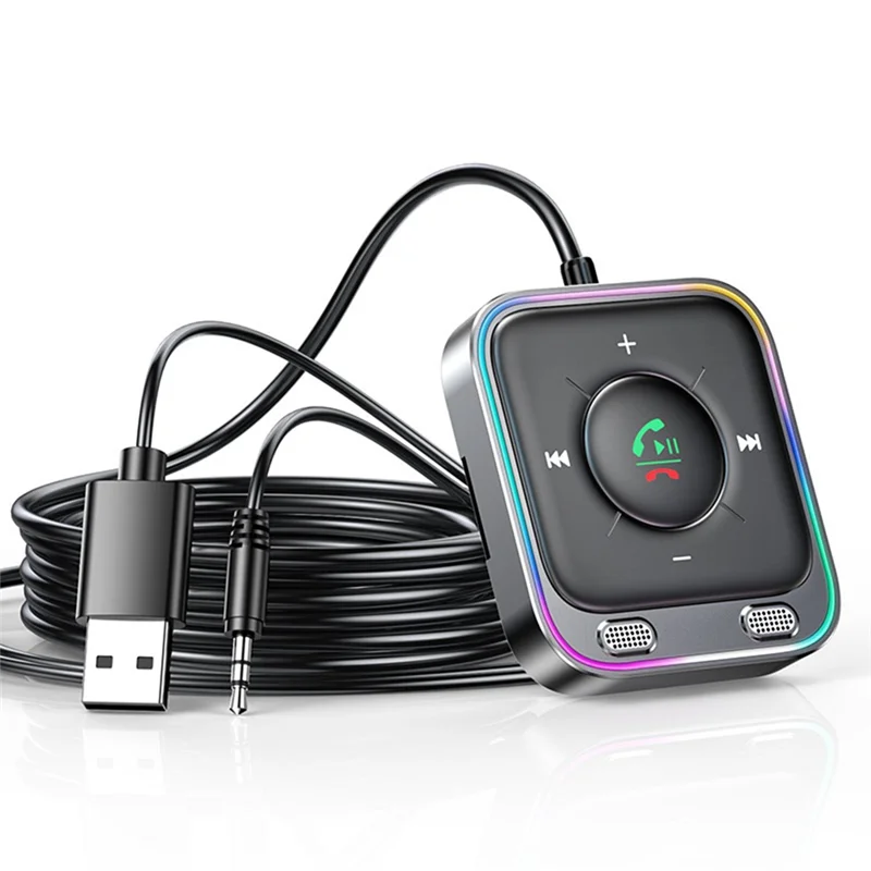 บลูทูธ 5.3 อะแดปเตอร์รถAUX Dual Micsเครื่องส่งสัญญาณตัดเสียงรบกวนมือฟรีตัวรับสัญญาณไร้สายเครื่องเสียงรถยนต์ชุดสเตอริโอ