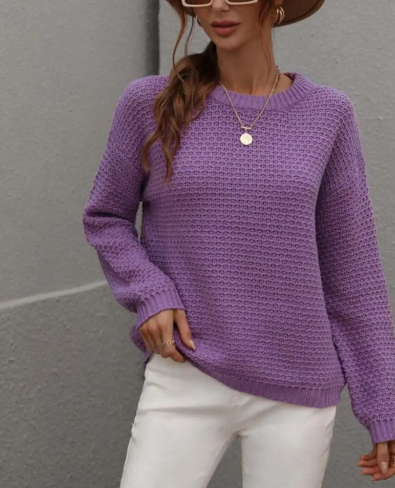 Ladies Autumn Winter Sweater Women Pullovers Crew Neck Solid Textured Knit Fall Sweater Casual Chic Jumper Women's Sweater Tops
