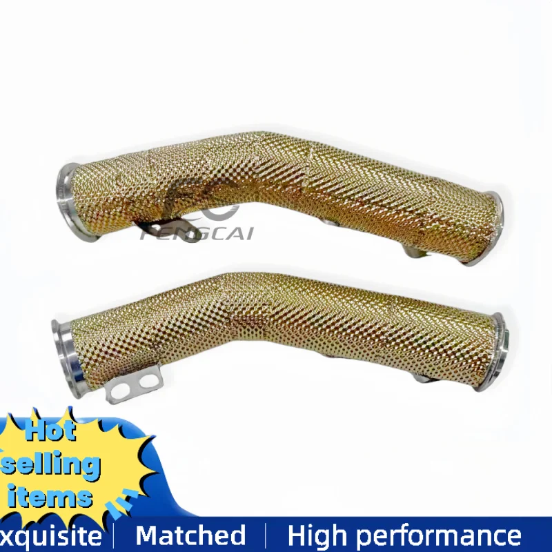 

High Flow Stainless Steel Direct Exhaust Downpipe for Maserati MC20 3.0T Gold Heat Shield Exhaust Pipes Performance Modification
