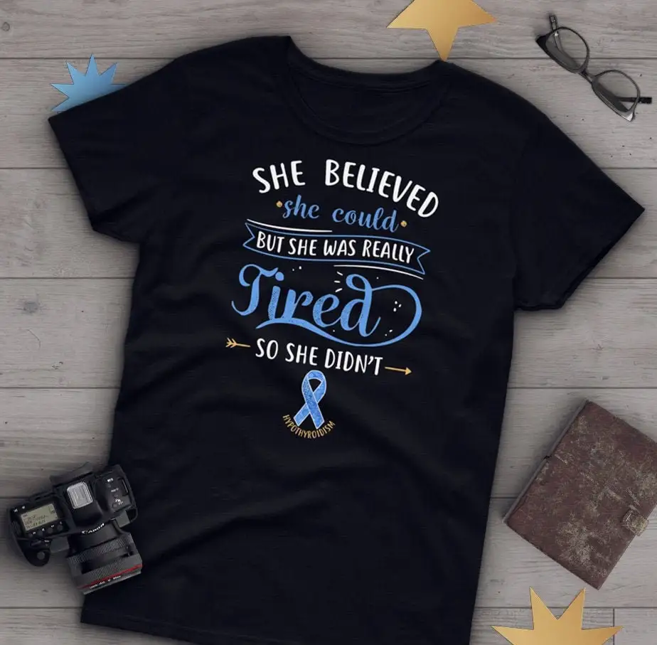 Hypothyroidism T Shirt Women Invisible Chronic Illness Thyroid Ribbon Hypothyroid Awareness Spoonie Spoon Theory Blue