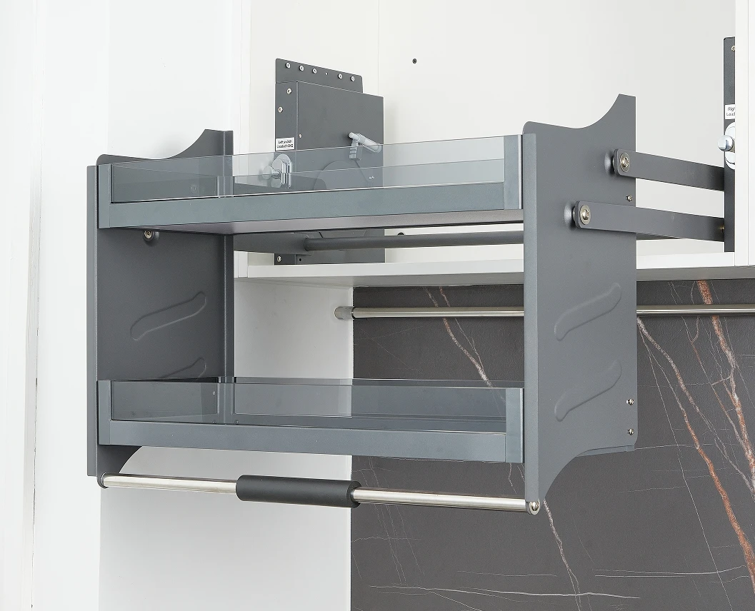 زجاج مصعد رفع الغذاء المنظم سحب أسفل الرف العلوي المطبخ جدار خزانة تخزين شماعات مصعد رفع سلة خزائن #3