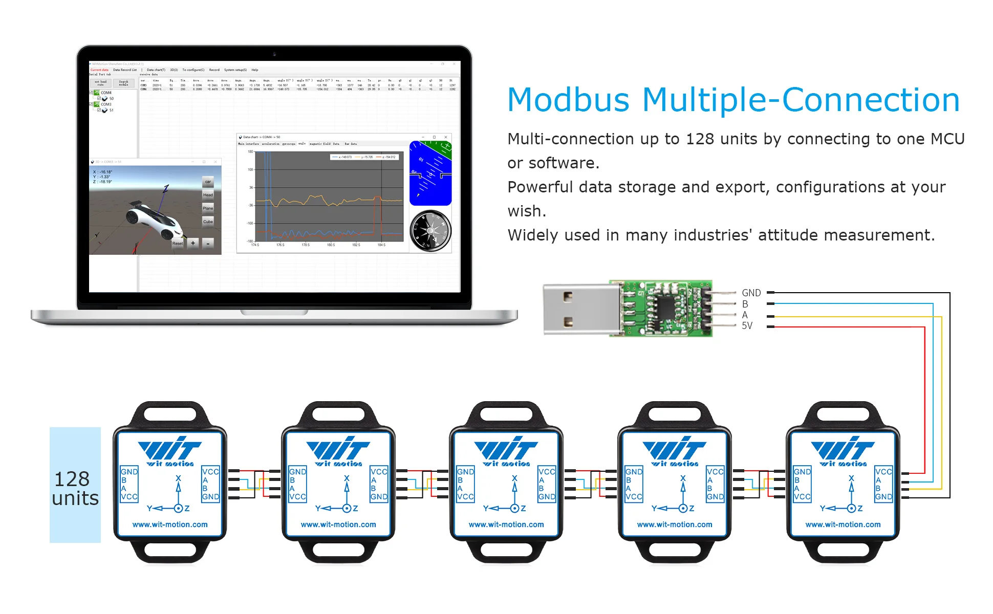 WT901C485 9-Axis AHRS Inclinometer Accelerometer+Gyro Sensor+Angle (XY 0.05° Accuracy)+Digital Compass, RS485 Modbus Protocol