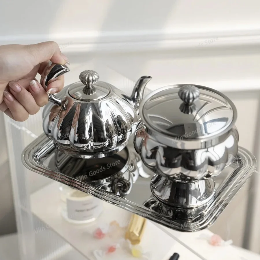 Nordic Premium Stainless Steel Teapot, Vintage Sugar Pot, Lidded Coffee Candy Container for Home Decor, Afternoon Tea, Hotel Use