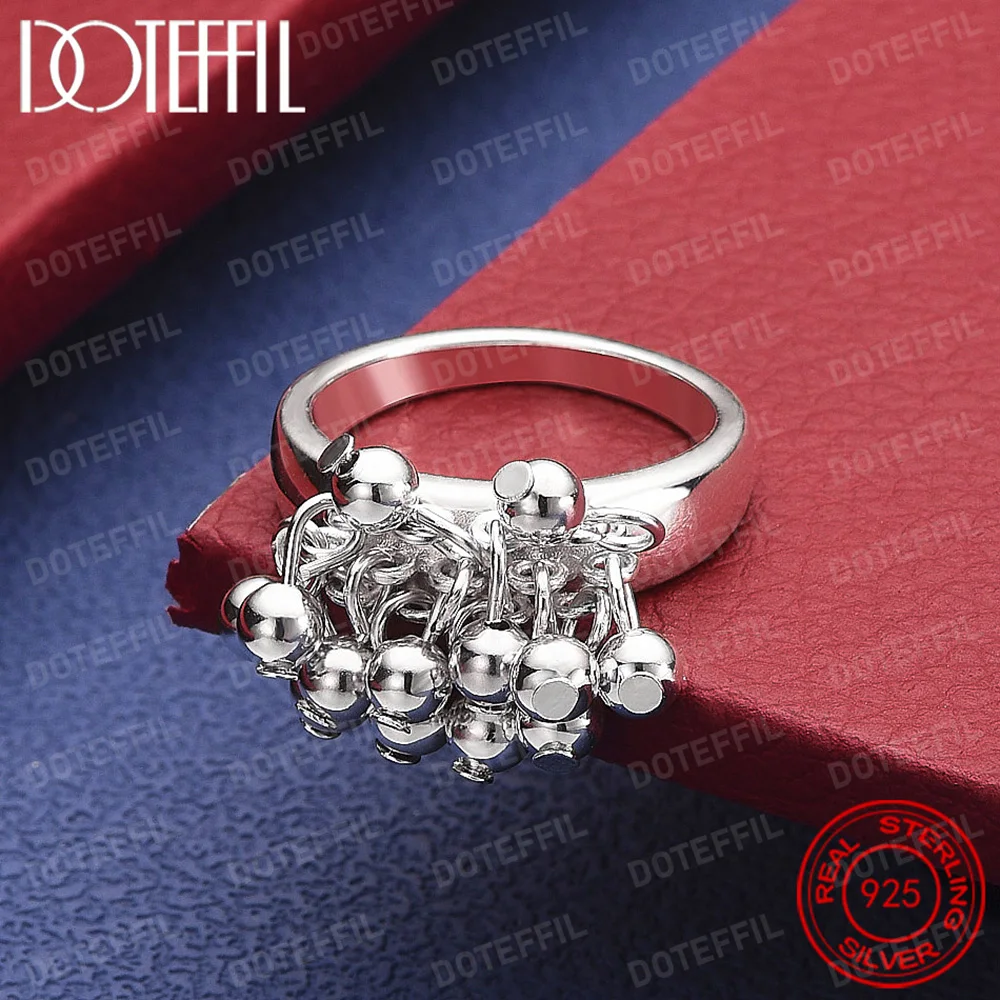 925 Sterling Silver Smooth Grape Beads Ring For Women Fashion Wedding Engagement Party Gift Charm Jewelry