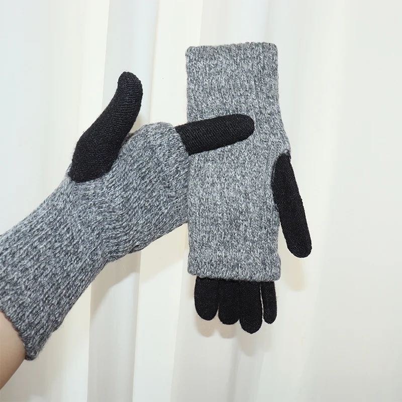 Winter-Paarhandschuhe im koreanischen Stil für Herren und Damen, verdickte warme Kaschmirwolle, doppellagige Touchscreen-Handschuhe, gestrickt