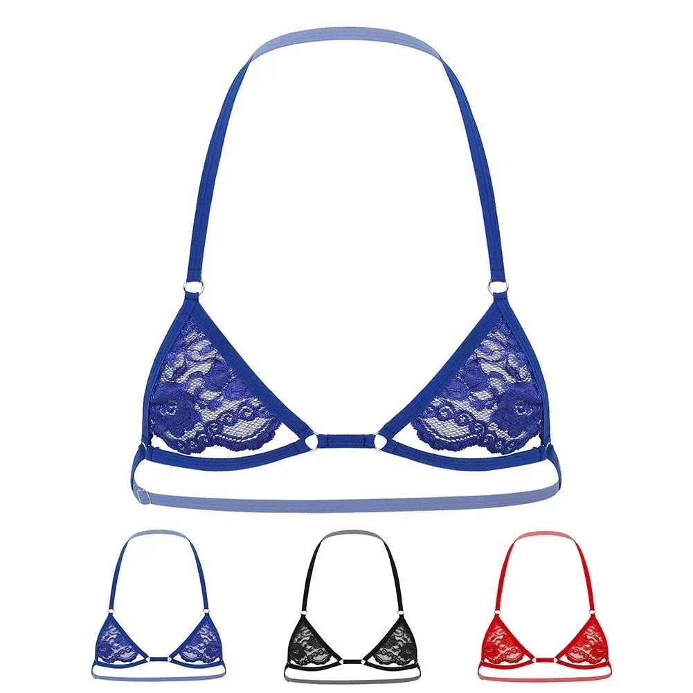 Sexy masculino tule renda roupa interior biquíni pijamas sem anel de aço sutiã topos regatas