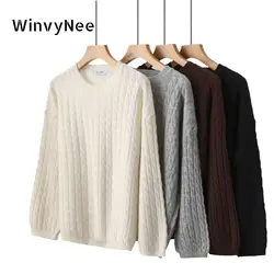 WinvyNee Women Merino Wool Gray Sweater Round Collar Casual Outerwears Warm Knitted Pullover Clothing Plus Size Spring A1283002C