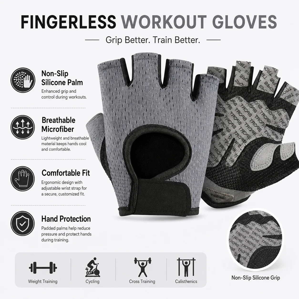 Grey Workout Gym Gloves 1 Pair - đánh giá và giá Workout Glove Gym
