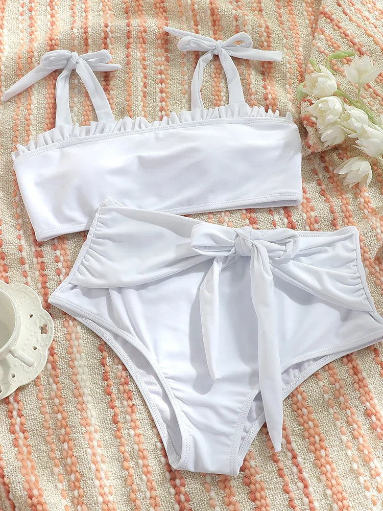 High Waist Bikinis For Women 2025 Swimwear Push Up Bathing Suit White Bikini Sets Thongs Biquinis Solid Beachwear New Swimsuits