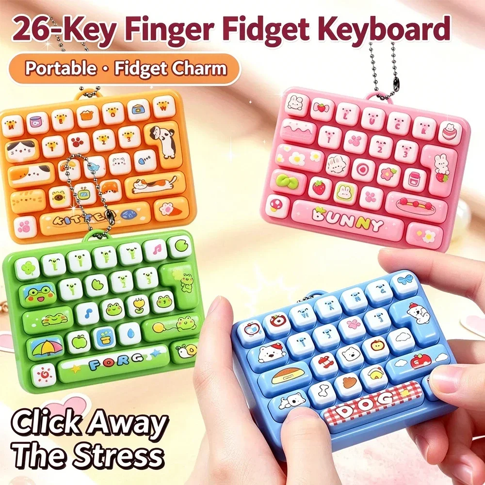 #키캡 키링 Mini 26-key Key Caps Clicker Keychain Mini  Set Keycap Clicker Anti-stress Keyboard Keyrings for Bag Charms Bday Gift