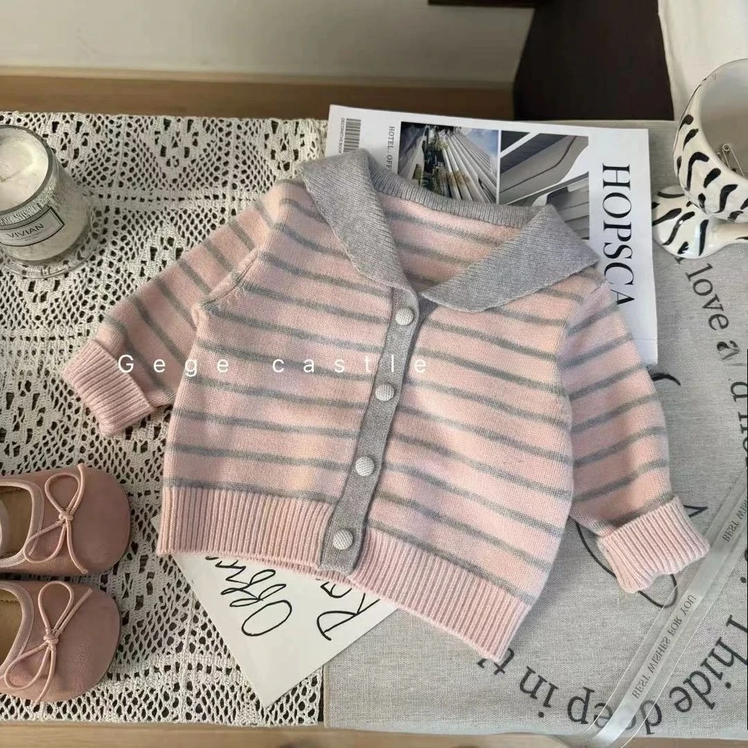 Girls Autumn Dress Set 2026 New Sweet Sweater Knitted Sweater Baby Collar Top Double Bottom Set