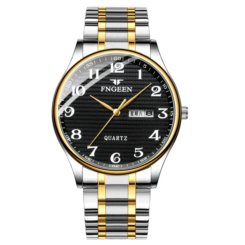 Men's Watch Business Night Light Large Dial Middle aged and Elderly Watches Steel Belt Student Fashion Quartz Clock Wristwatches