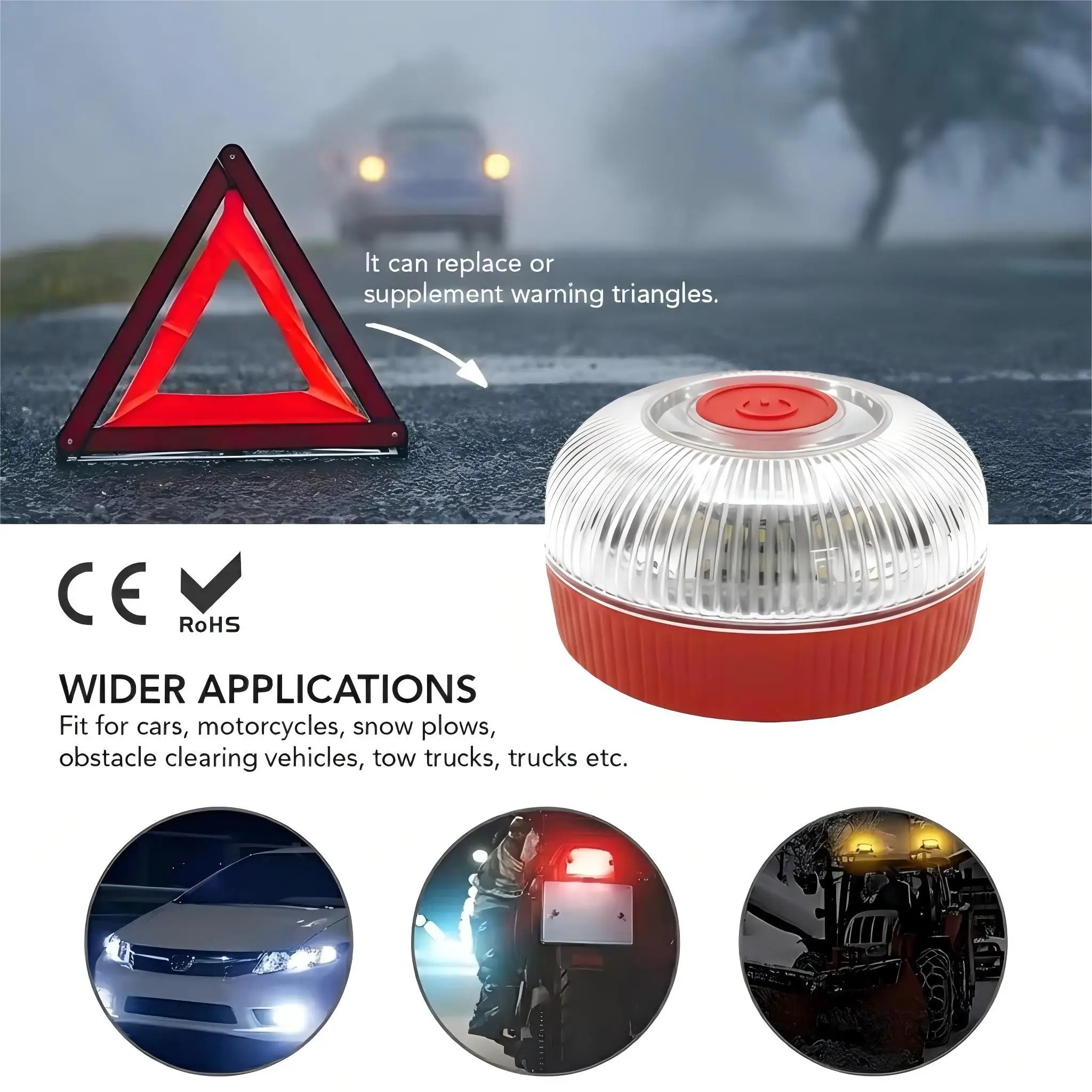 Luz de Emergencia LED Intermitente V16 España, Recargable por USB, Inducción Magnética, Luz de Advertencia Intermitente Automática, Luz de Seguridad Intermitente