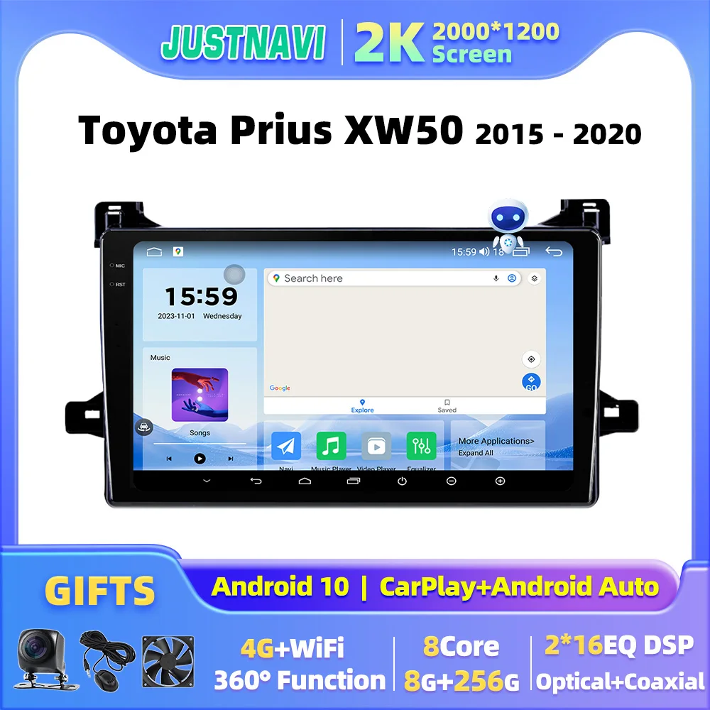 JUSTNAVI For Toyota Prius XW50 2015 - 2020 Wireless CarPlay Android Auto Radio Car Multimedia Video Player Stereo GPS Navigation