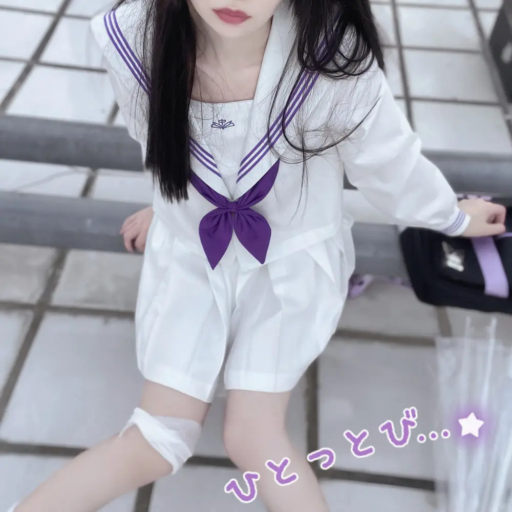 Uniforme per ragazze delle scuole superiori Abito da marinaio giapponese Seifuku Cravatta viola Studente coreano Kawaii JK Uniforme Cosplay Gonna in pelle bianca