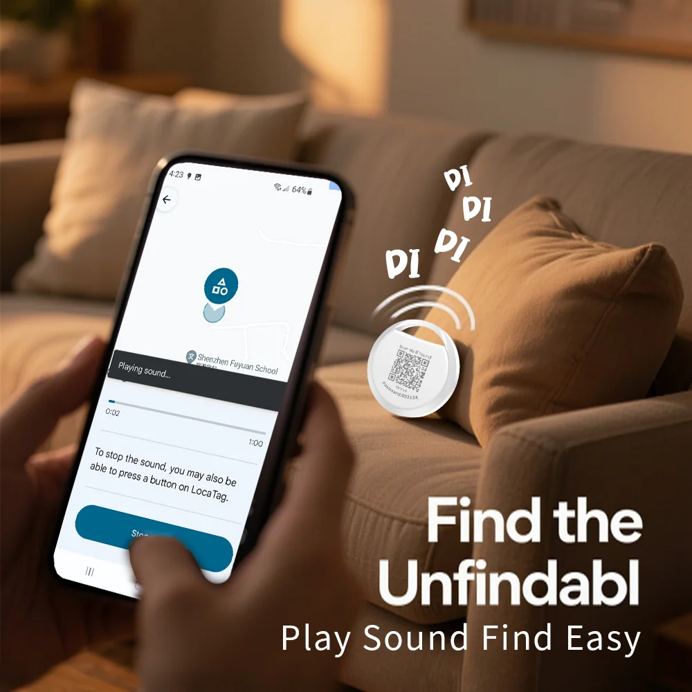 QR 코드가 있는 노인용 분실 방지 추적기, 분실 및 발견 시 소리 재생으로 빠른 위치 확인 가능, GPS 안드로이드 태그, 구글의 파인더 허브와 호환
