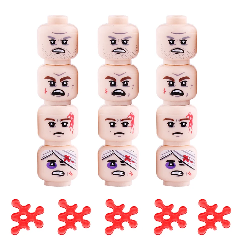 WW2 verletzte emotionale Gesichtsköpfe Bausteine, Armee-Soldatenfiguren, Zombie-Köpfe, Militärwaffenteile, Ziegelspielzeug