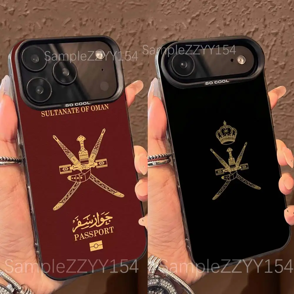 

Oman Passport Flag Phone Case For iPhone 17,16,15,14,13,12,X,8,Pro,Max,Plus,E,SE4,Air,Mini Black IMD Matte