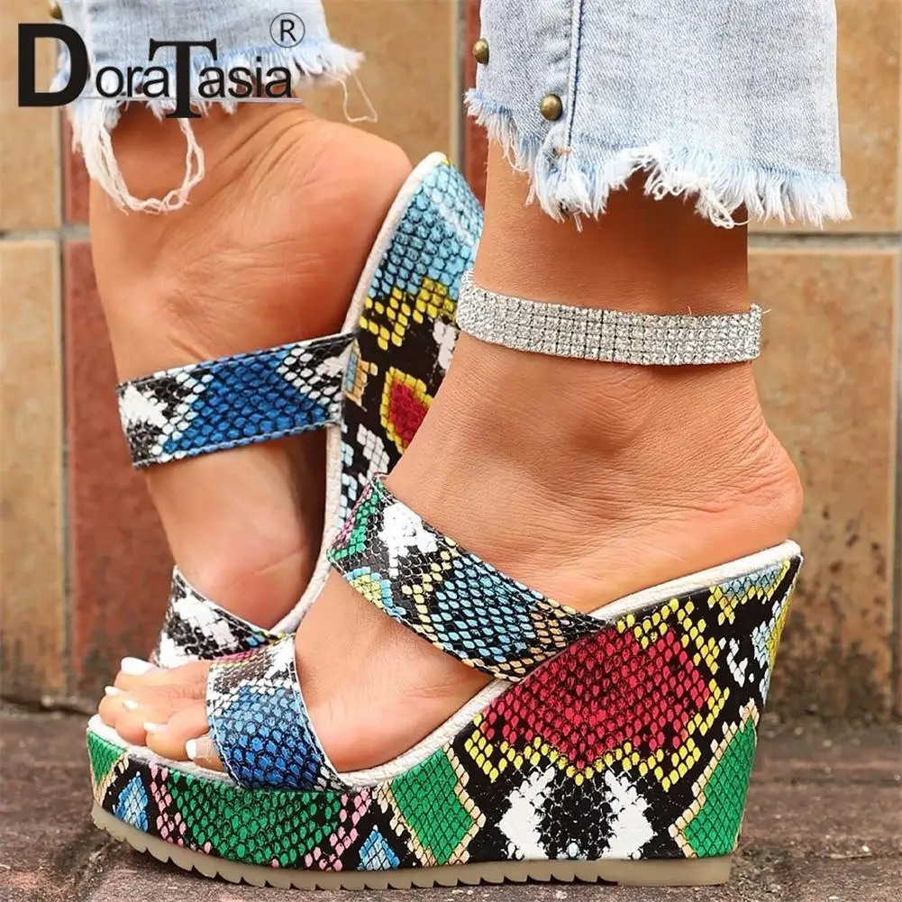 

DORATASIA Brand New Ladies Platform Slippers Fashion Mixed Colors Wedges High Heels Summer women's Slippers Casual Shoes Woman