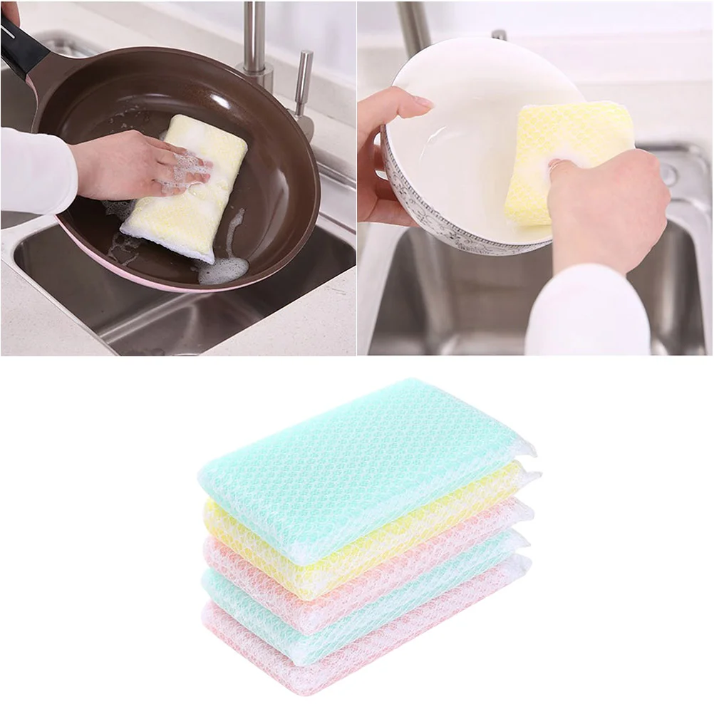 5pcs Net Cleaning Sponge Simple Practical Kitchen Cleaning Sponge for Dish Cup Bowl (Random Color)