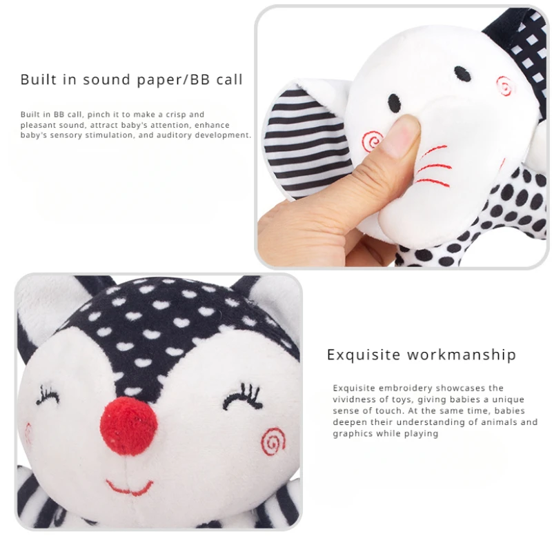 Neonati in bianco e nero prima educazione tenuto in mano campana a dondolo peluche comfort toy training per i bambini da afferrare