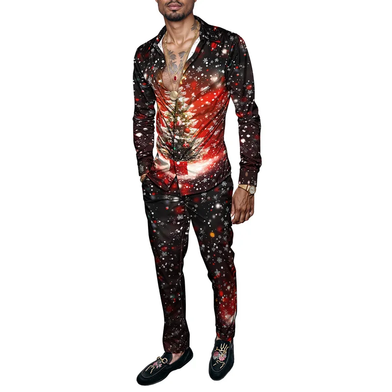 

Весенне-летний мужской комплект рубашек с рождественским принтом, модный пряничный человечек, комплект из 2 предметов, Ropa Hombre, с снеговиком, легкие вечерние с длинными рукавами