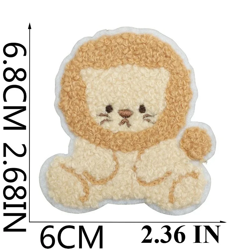 Plush Bear Embroidery Cloth Sticker Cute Red Panda Towel Embroidery Patch Sticker Clothes Decorative Embroidery Label Curly Lion