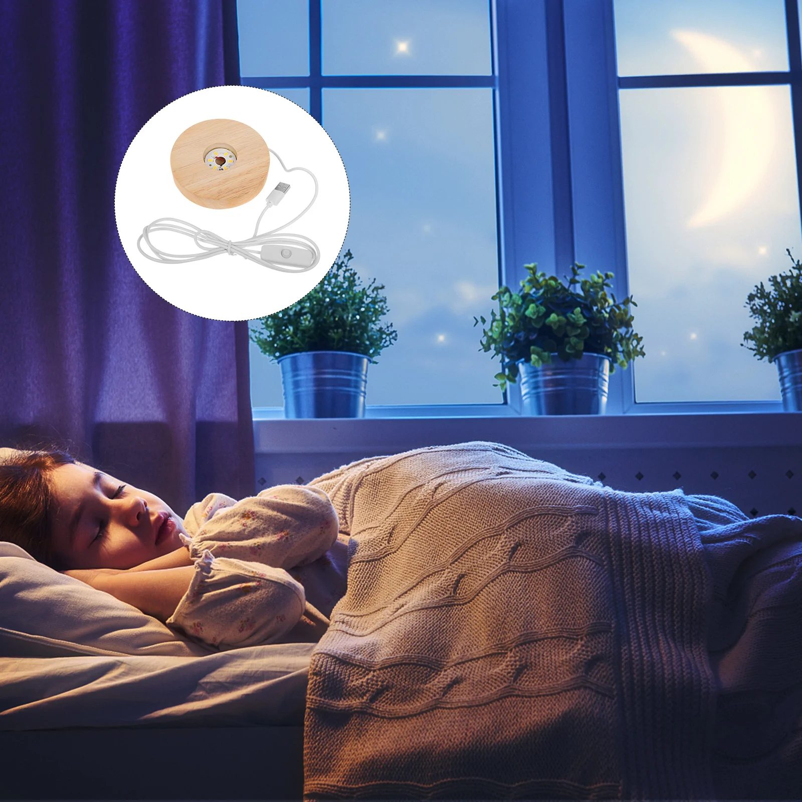 

Wooden Lamp Holder Light Base Small Night Home USB Crystal Ball Display Stand Wood Adornment Bedroom Office Table Decor