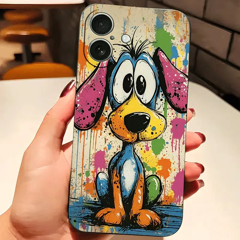 Graffiti Colored Puppy TPU Phone Case For iPhone 17 16 15 14 13 12 11 Pro Xs Max Plus Air Mini XR X 17e 16e Anti Drop Back Cover