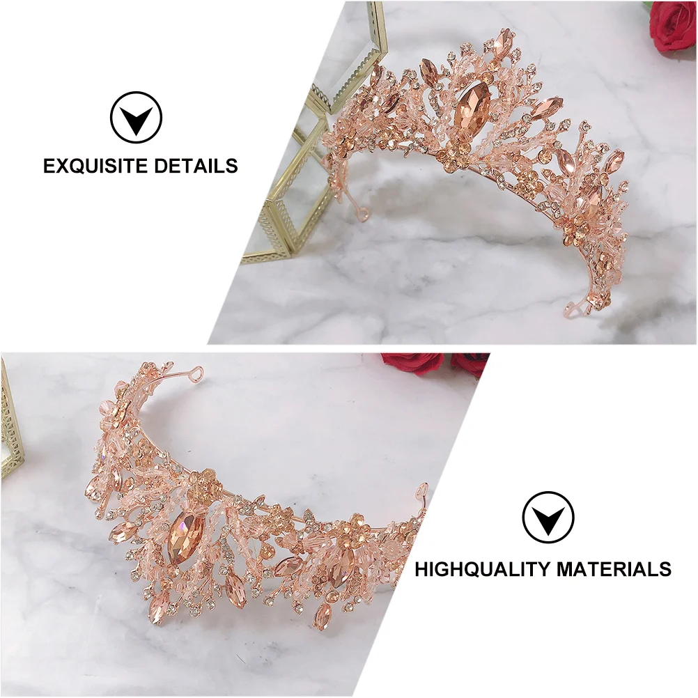 

1pc Crystal Crown Bridal Rhinestone Headdress Pink Diamond Fangle Tiara For Women Wedding Engagement Party Hair Band