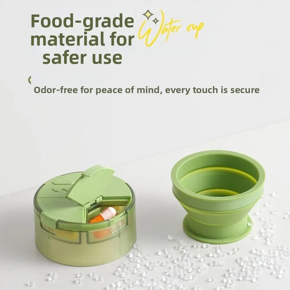 3 in 1 Portable Pill Cutter Sealed Precise Cutting Mini Medicine Box with Foldable Cup Dustproof Pill Storage Box