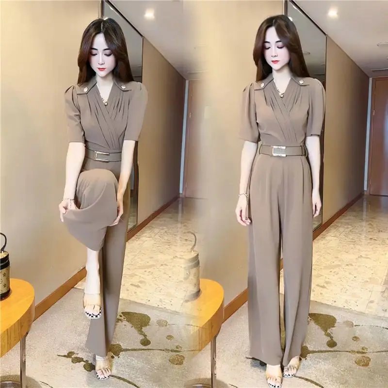 Women's Jumpsuits 2024 Spring Autumn New Bodysuit Fashion Wide Leg Pants Temperament Plus Size Romper Outfits For Women Overalls