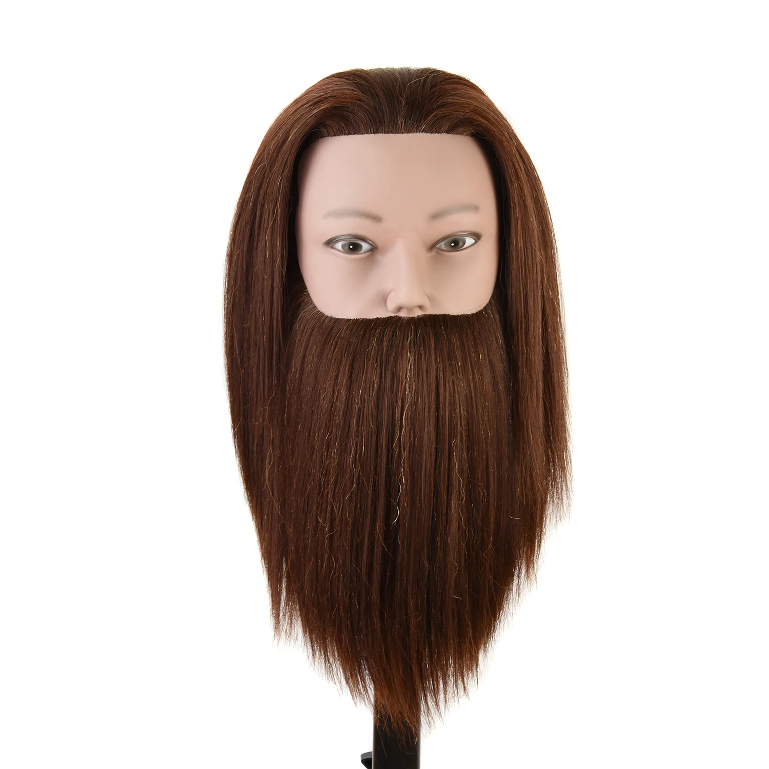 Mannequin Head with Wig Table Clamp Male 100% Human Hair Doll Head with Beard Hairdresser Practice for Hair Styling