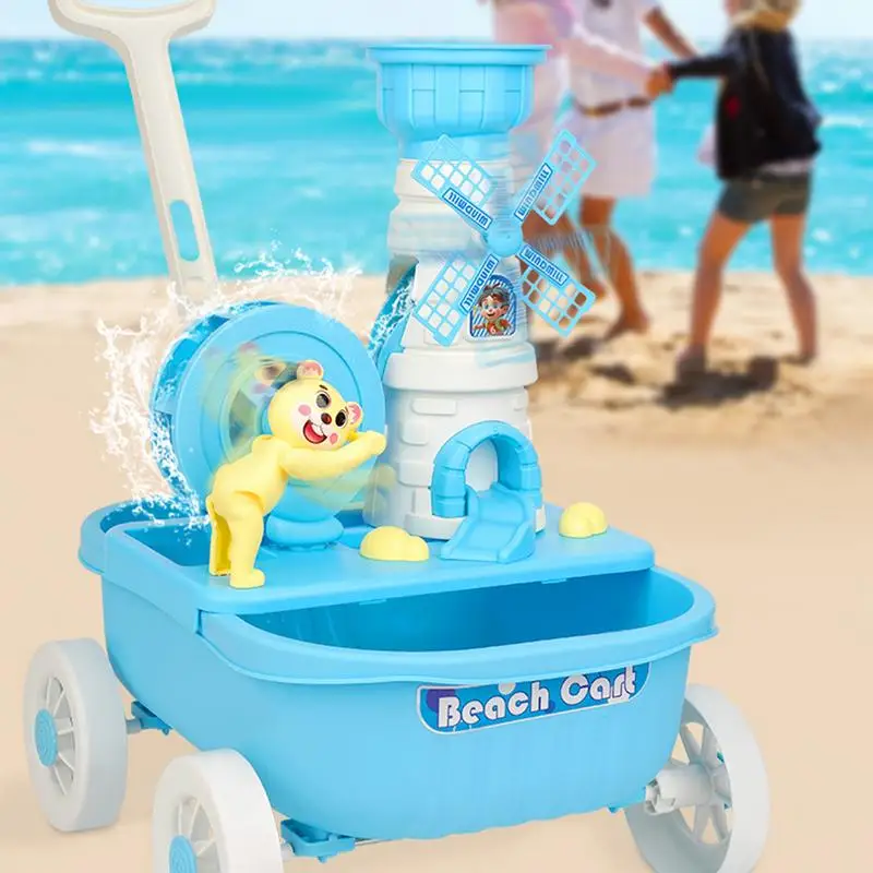 Travel Sand Toys Beach Toys For Kids 14 Pieces Marine Animal Molds Trolley Cart Water Wheel Watering Can Shovels Rakes Outdoor