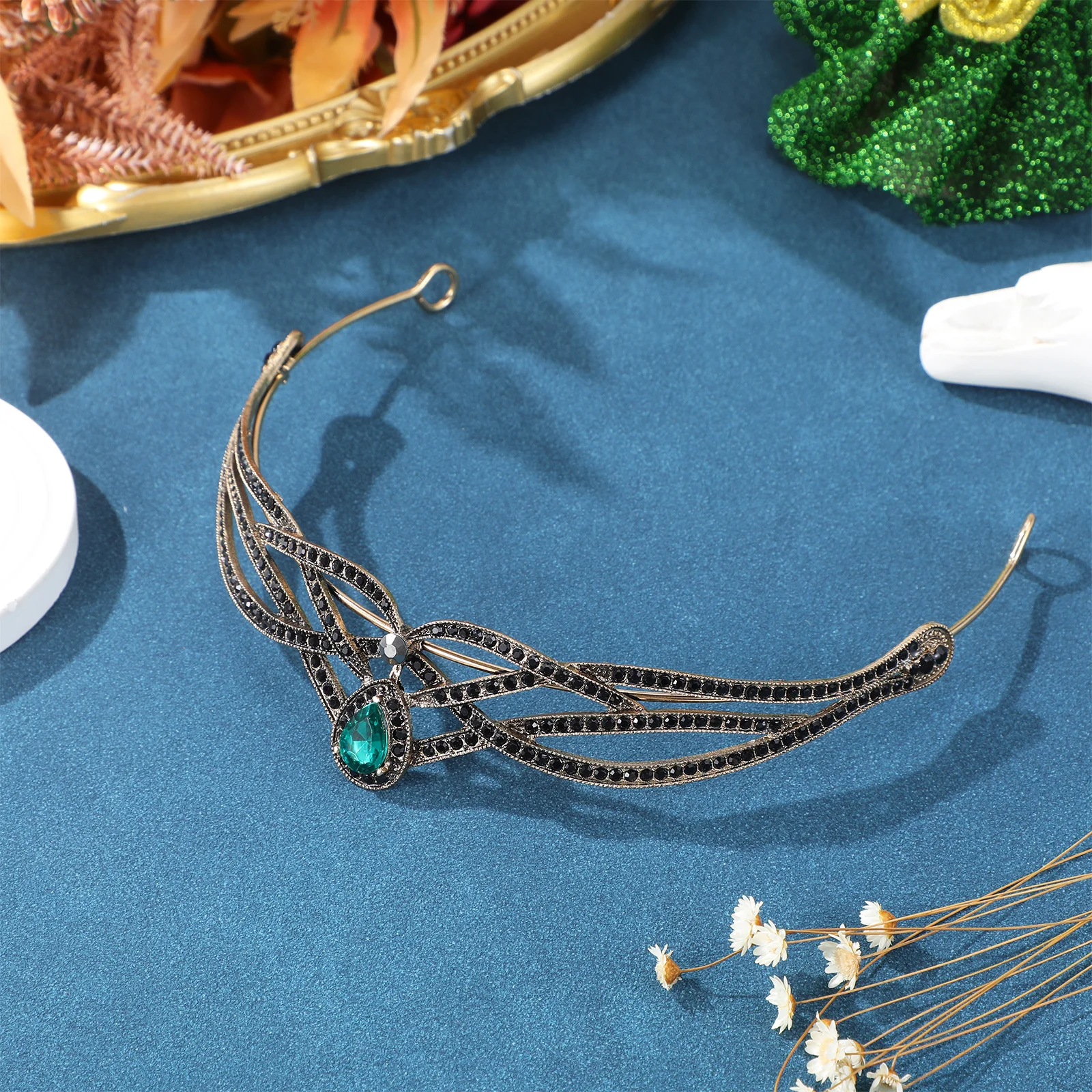 

Amosfun Royal Festival Headpiece Gold Turquoise Retro Gothic for Halloween Wedding Party Costume Accessory