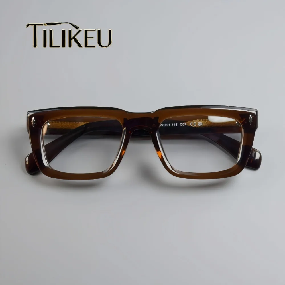 TiLikeU New Thick Acetate Full Rim Square Glasses Frame Unisex Vintage Wide Frame Anti Blue Light Prescription Acetate Eyewear