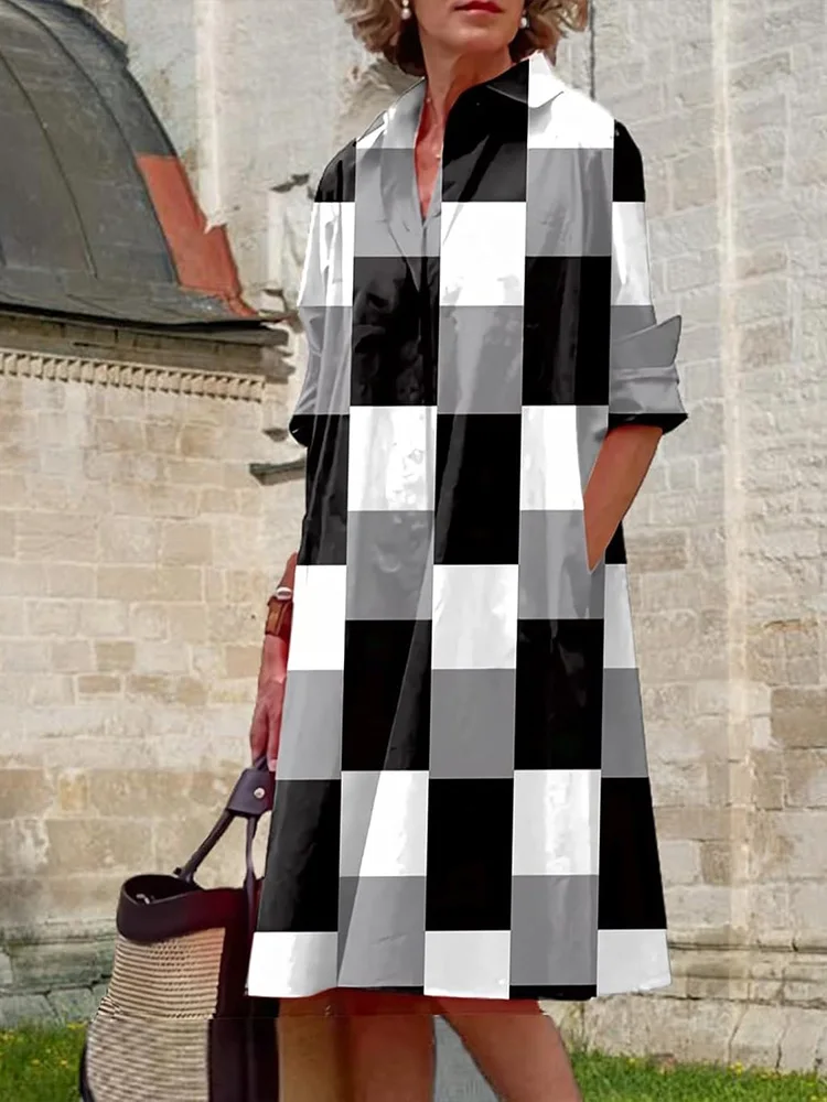 Colorful Striped Print Women's Shirt Dress Holiday Party Fashion Lapel Dress Street Everyday Casual Women's Front Button Dress