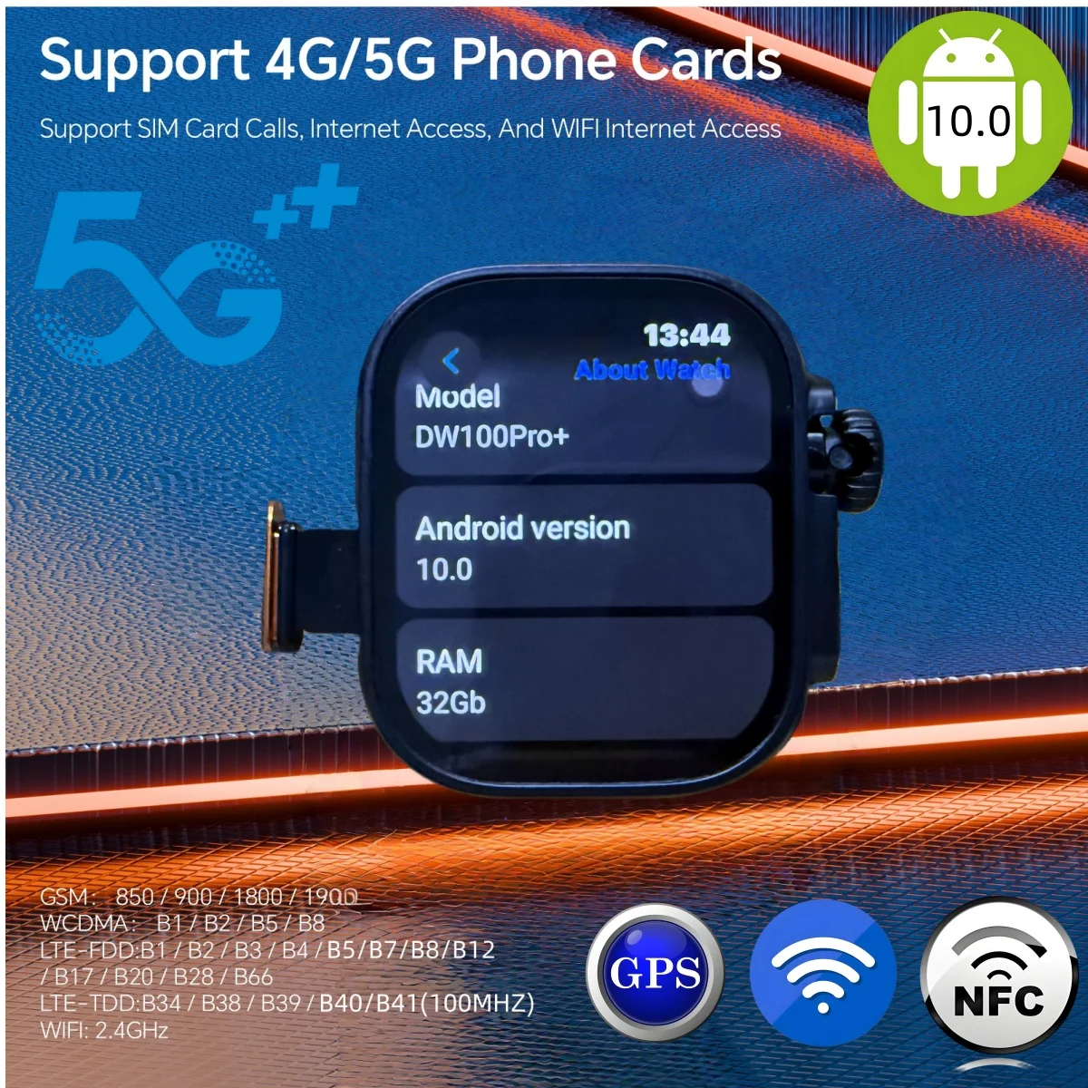 

DW100 Pro Plus Android Smartwatch Touch ID Smart Watch With Rotary Camera 2.29inch Amoled Screen GPS WIFI NFC Google Play Store