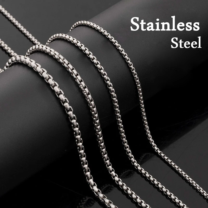 50 pcs/lot Stainless Steel Necklace for Women Men Wholesale Tarnish Free Round Box Chain Necklace for Jewelry Making